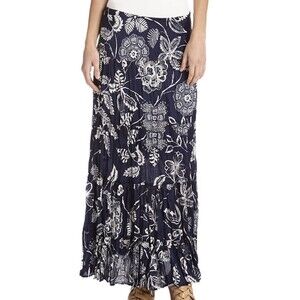 Karen Kane Maxi Skirt Womens XL Navy White Floral Palm Print Tiered Silky